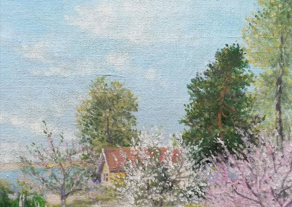 Wiosna na wsi, olej na płótnie, poł.XX w malarstwo skandynawskie
