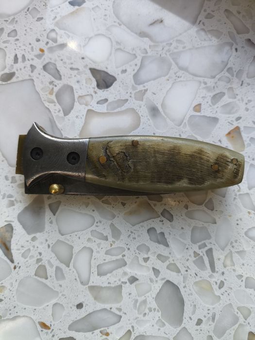 Nóż/sztylet składany,stał damasceńska, kość muflona