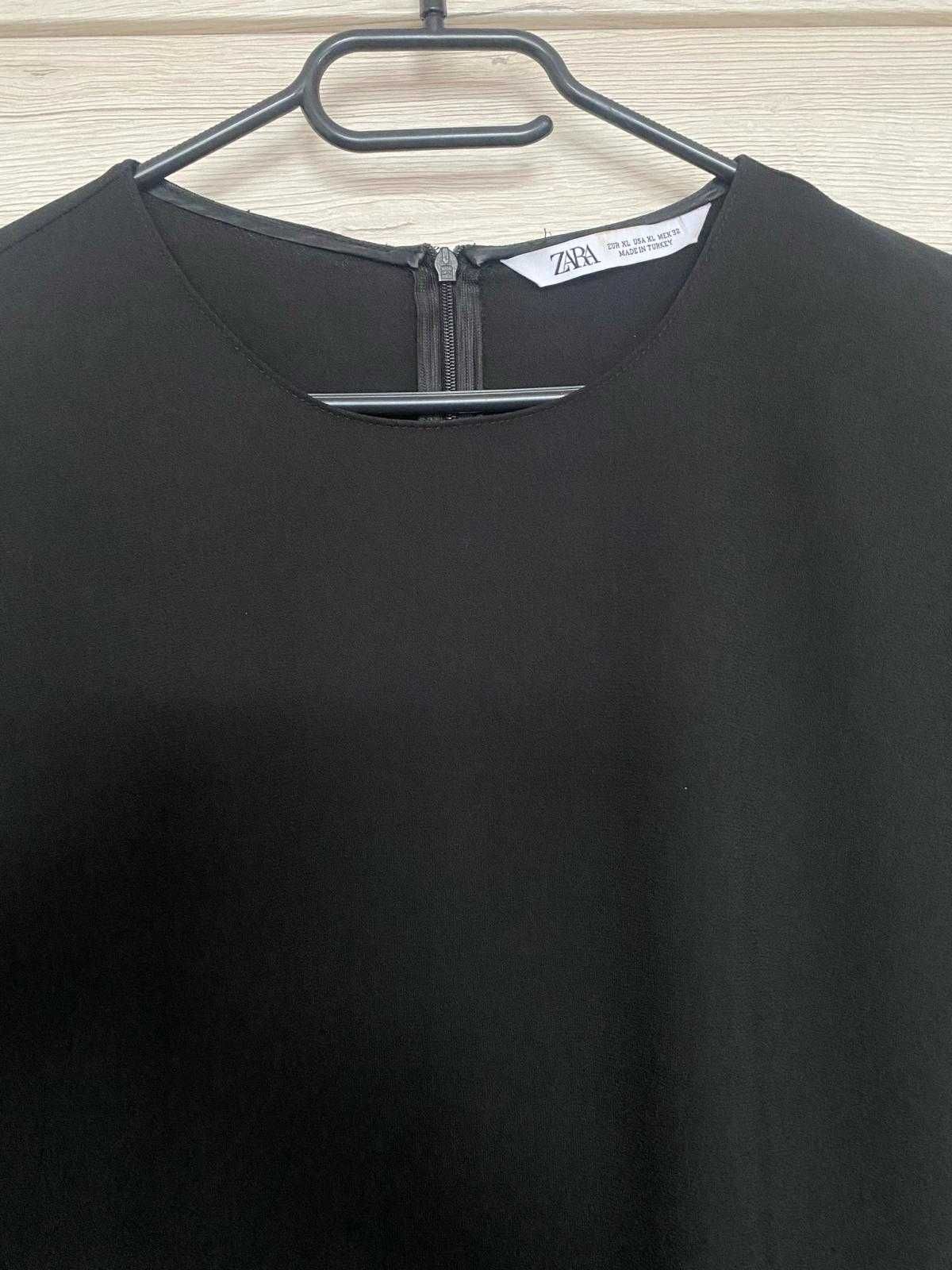 Sukienka ZARA r. XL / jak nowa / czarna, prosta z plisami po boku