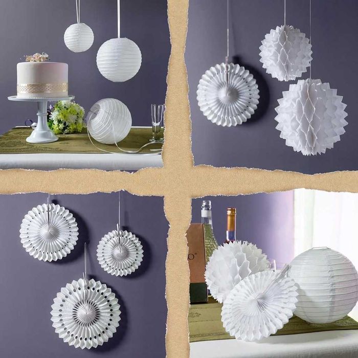 Zestaw ozdób z bibuły,pompon, kwiaty, lampiony, dekoracja zestaw 15szt