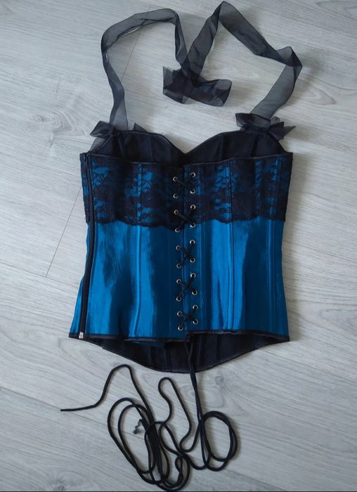 turkusowy gorset usztywniany L 40 goth