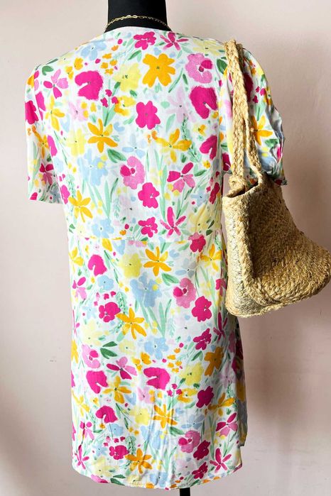TU kolorowa letnia sukienka w kwiaty 100% wiskoza r. XXL 44 plus size