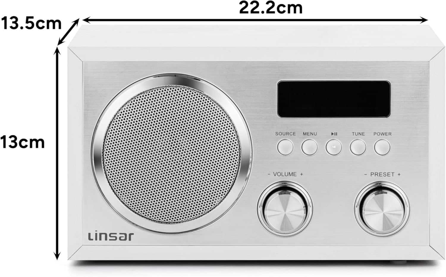 Radio FM DAB z Bluetooth Aux USB bateryjne zasilacz białe drewno