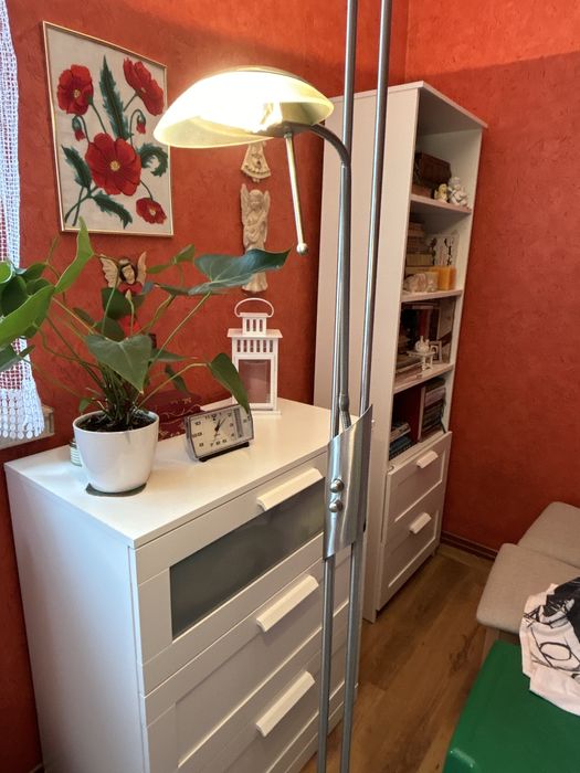 Lampa podłogowa stojąca srebrna dwa źródła światła