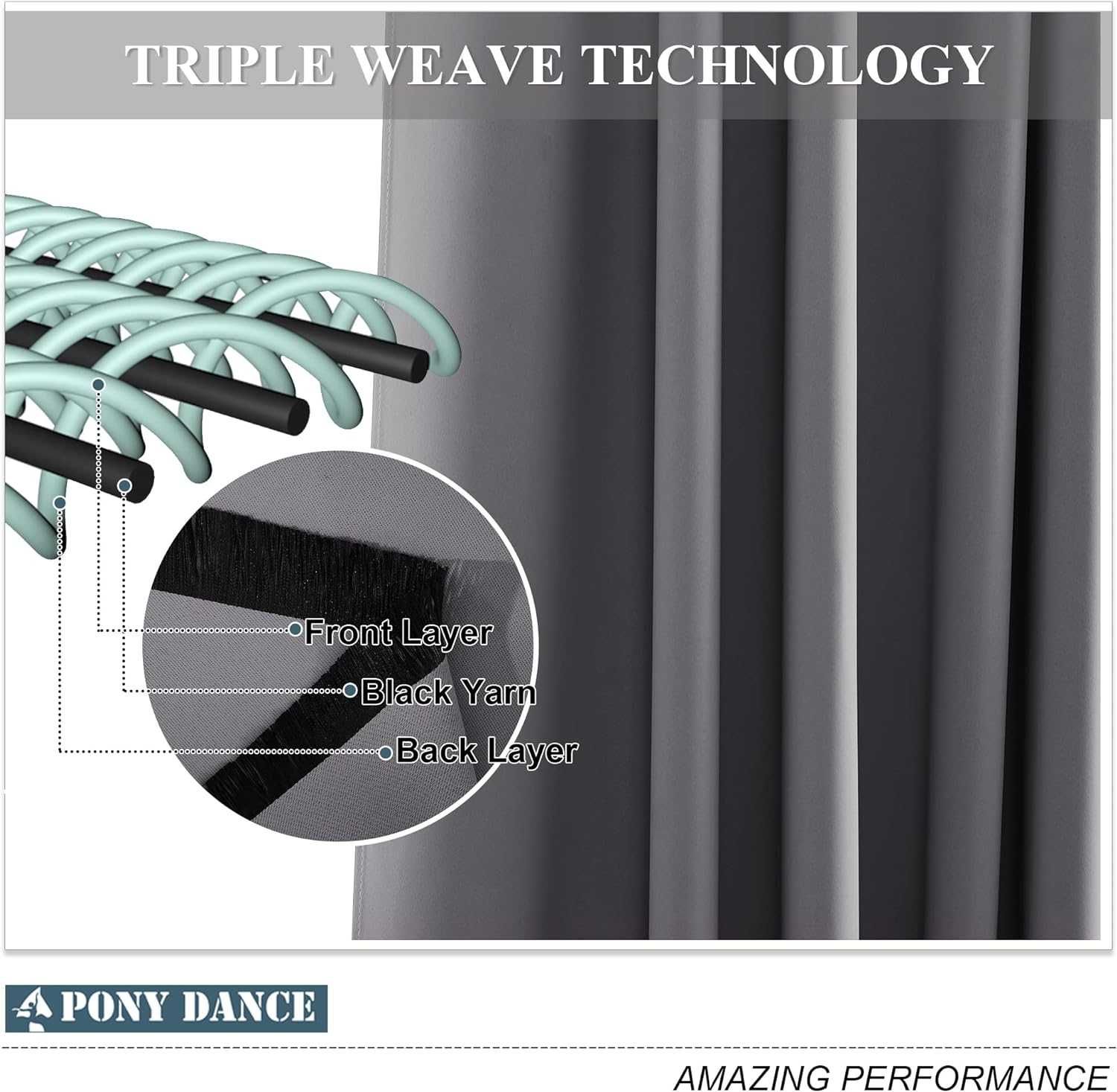 PONY DANCE Bardzo długie zasłony 2szt. zaciemniające, 300x140cm, szare