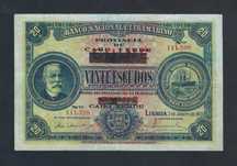 nota cabo verde 20 escudos 1921 bela , carimbo em nota da guine raro