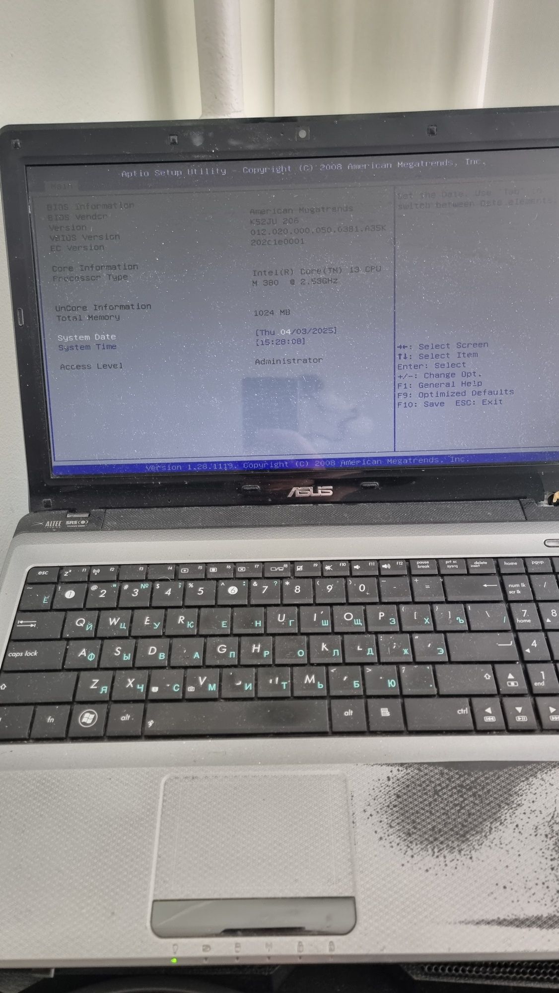 Ноутбук Asus a52j intel core i3 15"6