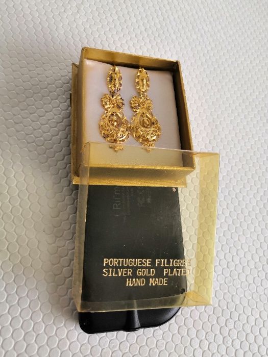 Brincos Rainha Filigrana Portuguesa (Prata Dourada, feita à mão)