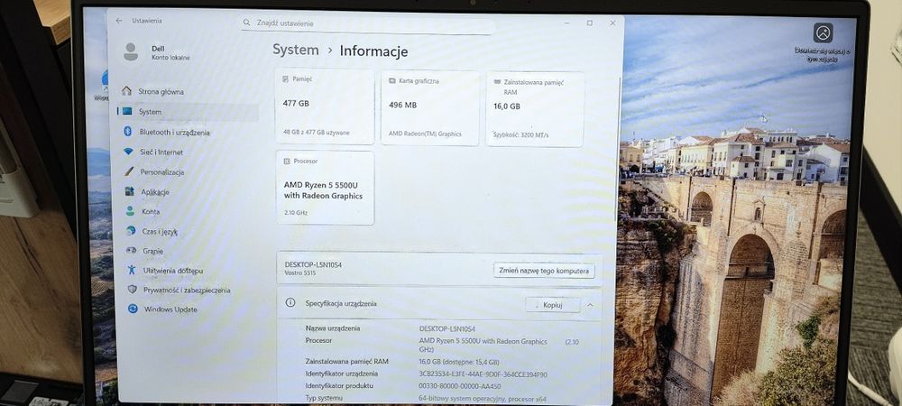 Laptop do pracy i nauki Dell Vostro 5515 16/512 GB NVMe Windows 11 Pro