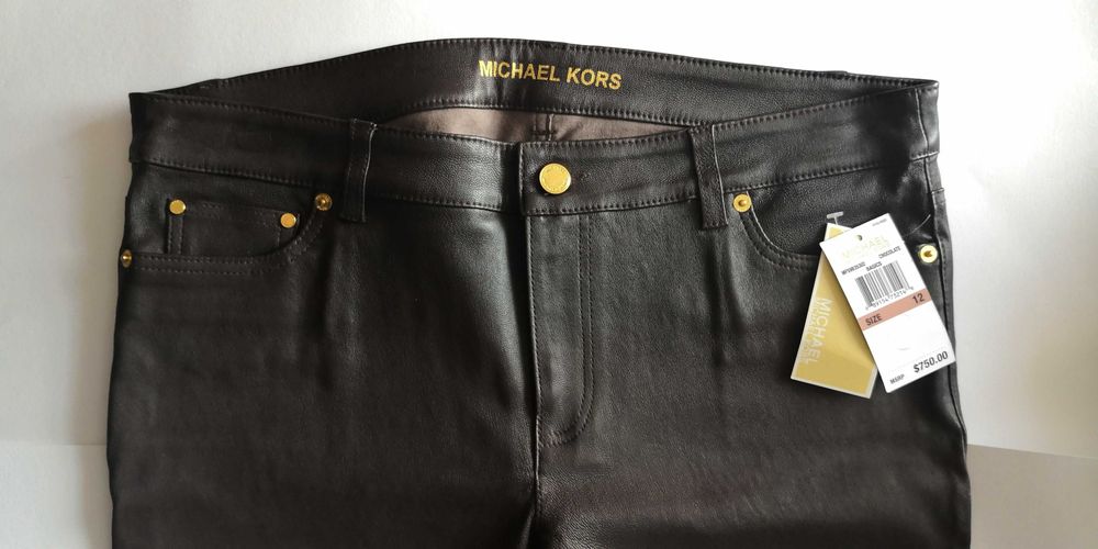 MICHAEL KORS USA Новые кожаные брюки US12 L тёмный шоколад $750 оригин