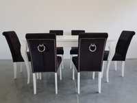 Komplet glamour 6 krzeseł i stół 160 biały czarny wygodny Producent