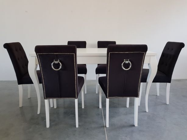 komplet glamour 6 krzeseł i stół 160 biało-czarny wygodny Producent