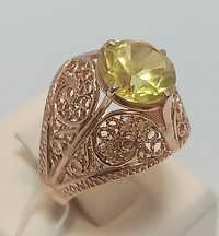 Золотое кольцо цитрин,янтарь 583 проба ссср,18 размер