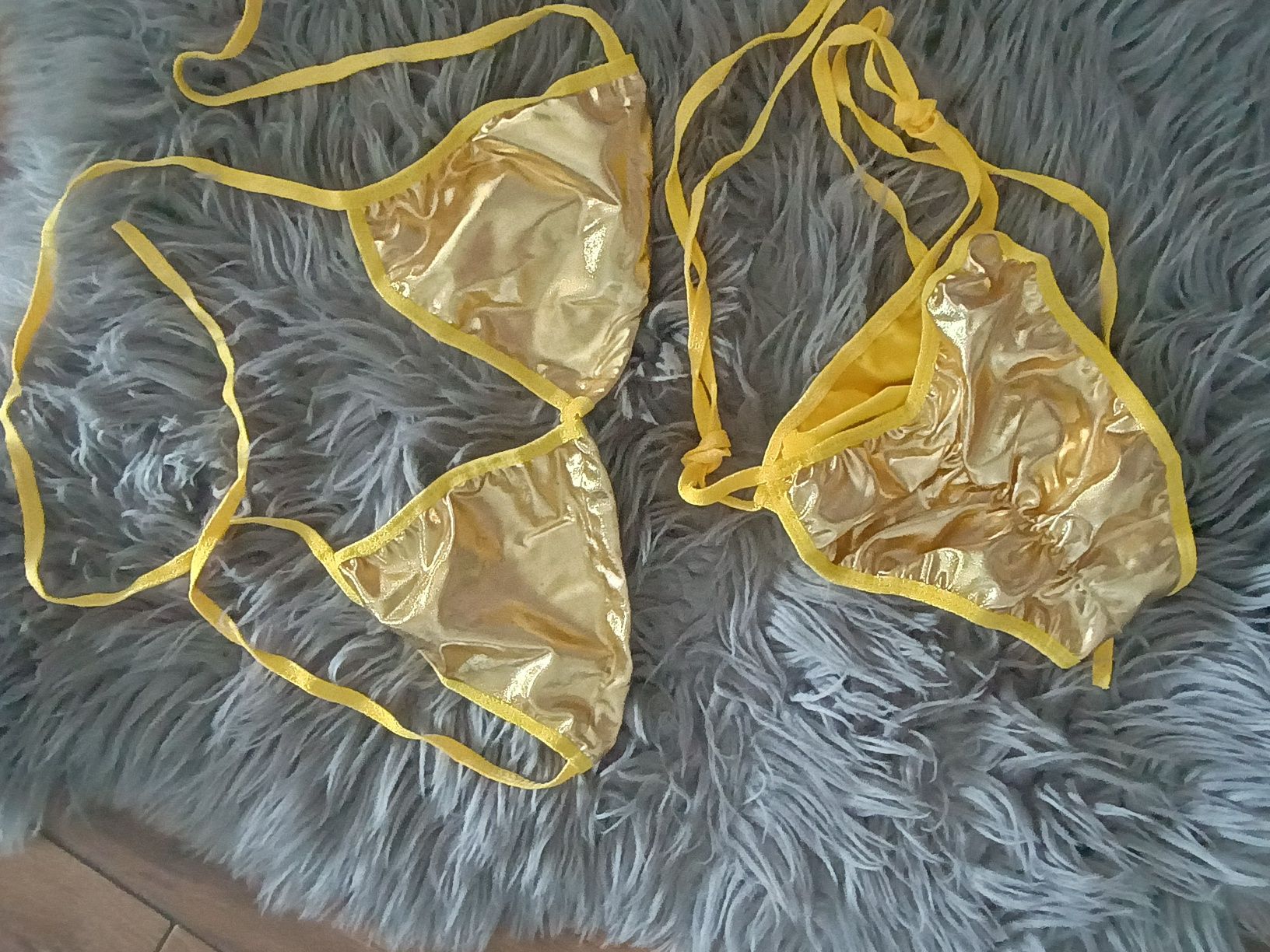 Kostium kąpielowy bikini latex sml skóra złoty