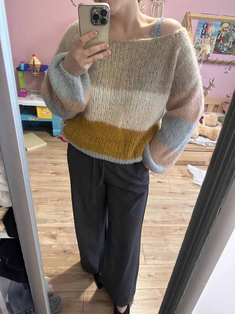 Sweter wełniany na drutach moher jedwab