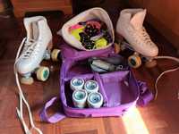 Vendo kit completo de patins tamanho 241 como novos