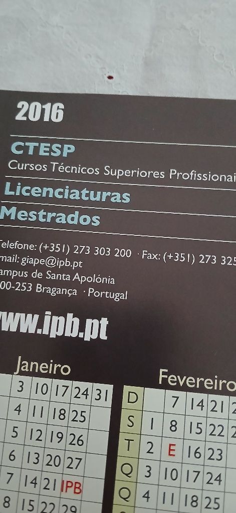Calendário de mesa, de 2016