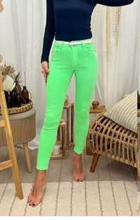 Spodnie rurki skinny pasek neon zielony xs
