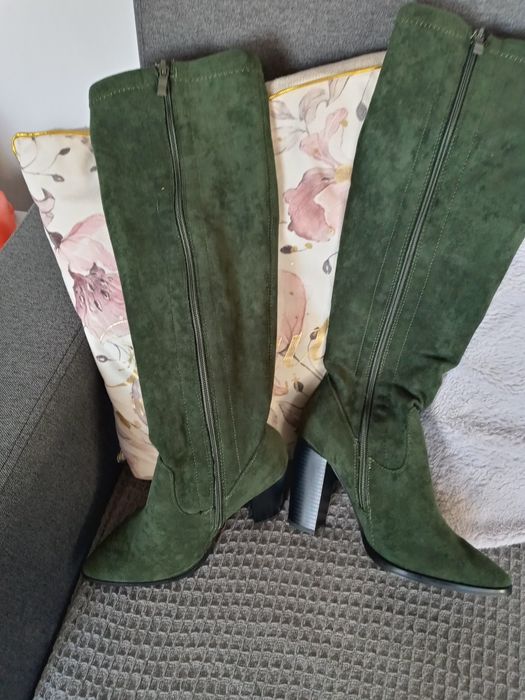 Kozaki nowe 36 zielen zamek welur miekkie