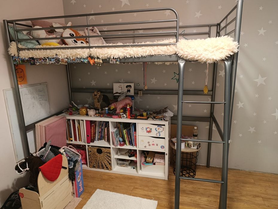 Łóżko piętrowe na antresoli IKEA SVARTA 90x200 cm + materac lateksowy