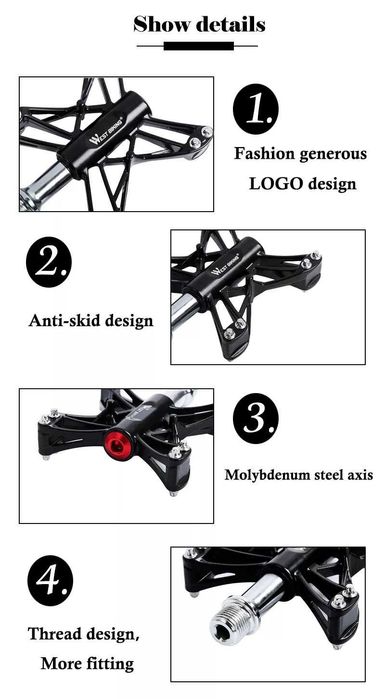 Велосипедные педали WEST BIKING на 3-х подшипниках, велопедали