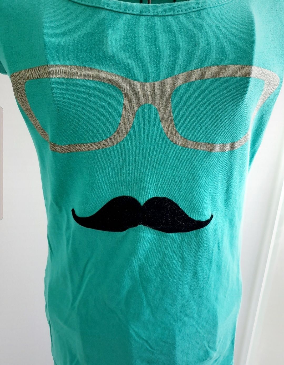T-shirt bluzka z krótkim rękawem i nadrukiem zielony morski L 40 koszu