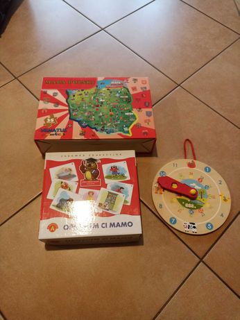 Puzzle mapa Polski + obrazkowa zabawka edukacyjna + zegar