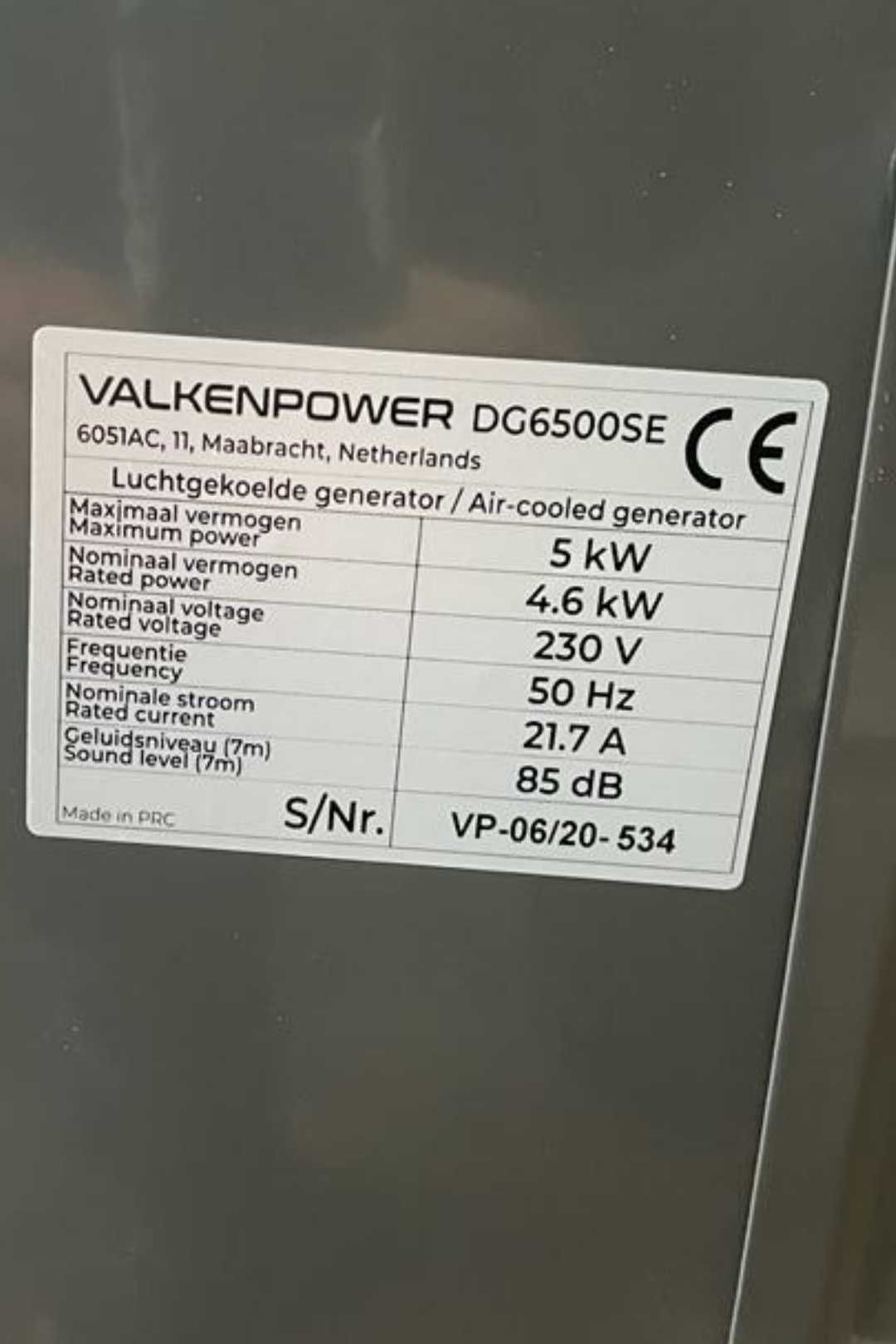 Agregat prądotwórczy, Valkenpower diesel nowy DG 6500 SE 5 kW