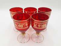 Kieliszki czerwone szklane złocone Bohemia Glass Czechoslovakia