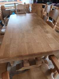 Stół dębowy rozkladany plus 8 krzeseł