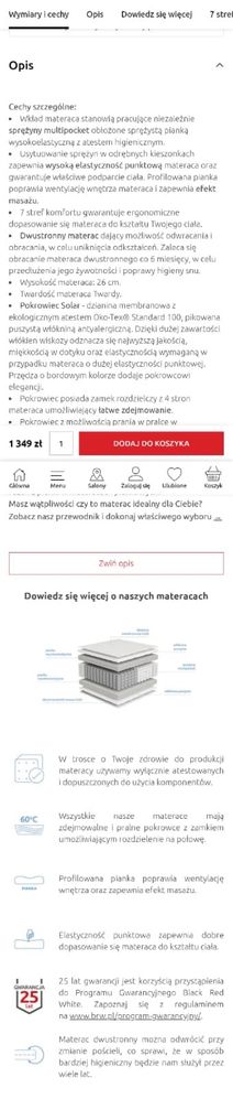 materac sprężynowy multipocket Luxurius Solar 160x200 H3