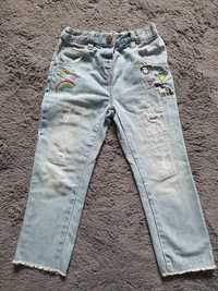 Piękne spodnie jeans NEXT 104cm hafty, tęcza, jednorożec