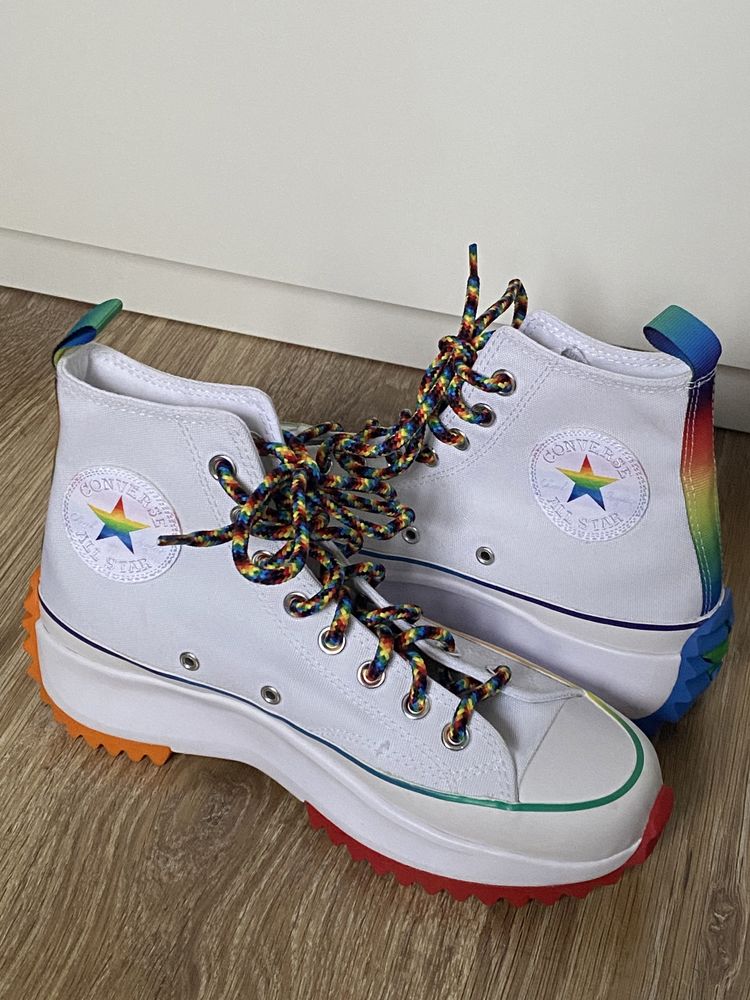 Buty converse białe tęczowe trampki wysokie