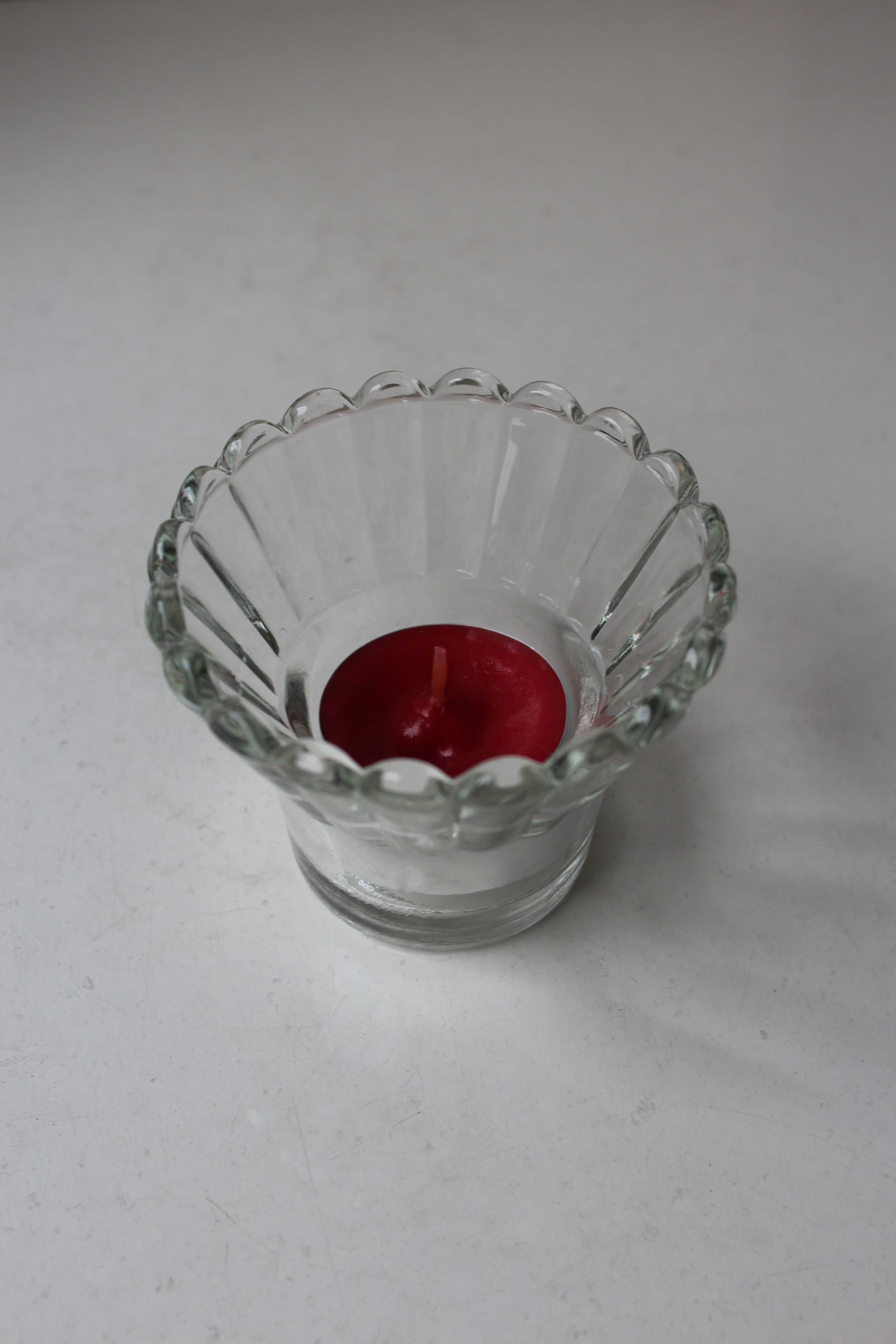 Świecznik szklany kryształowy mały ozdobny szklana miska wazonik szkło