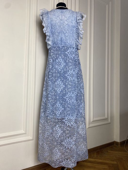 Sukienka długa maxi niebieska koronkowa 42 XL boho na wesele okazje