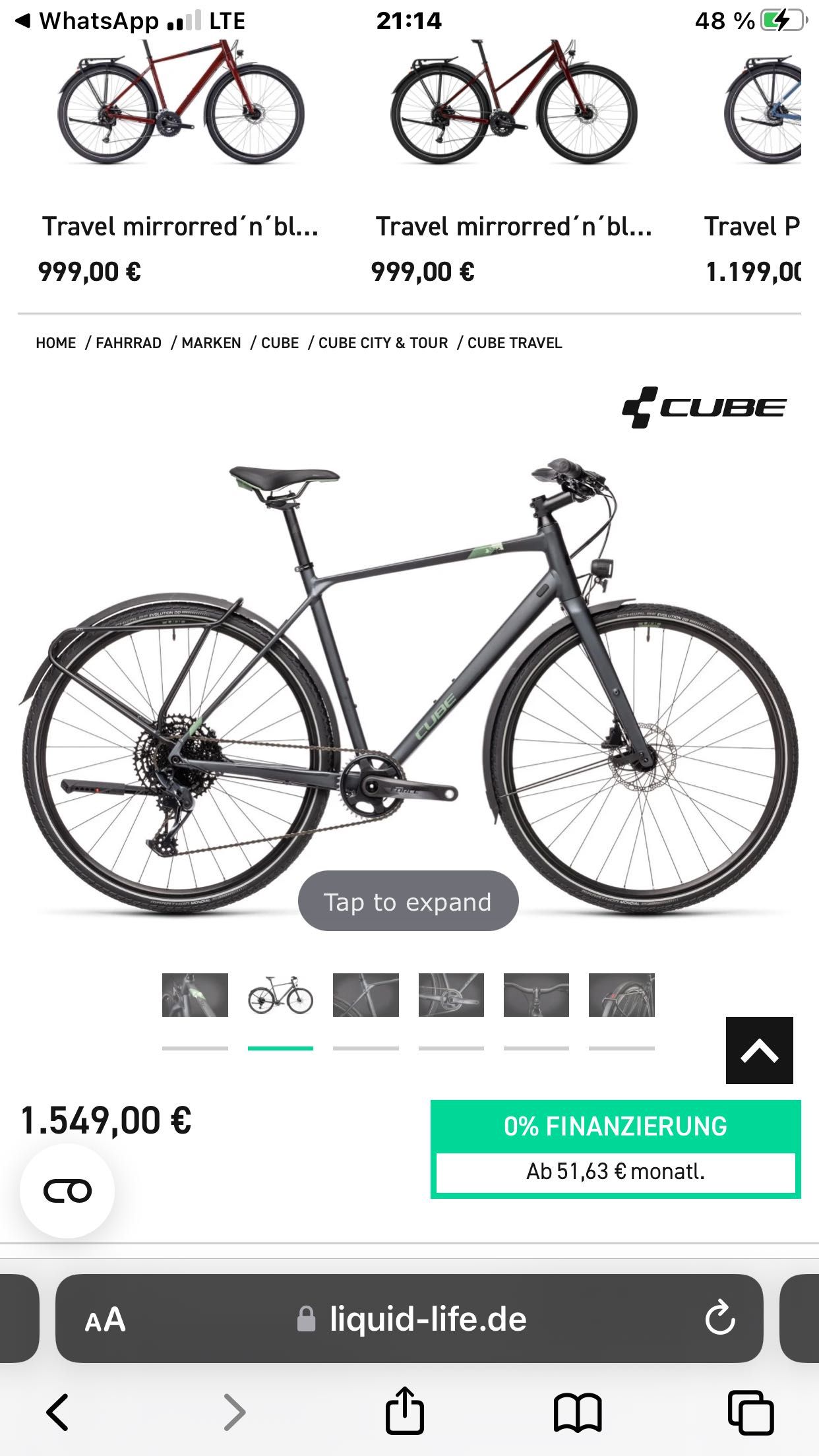 Велосипед Cube Travel Sport 2022 carbon