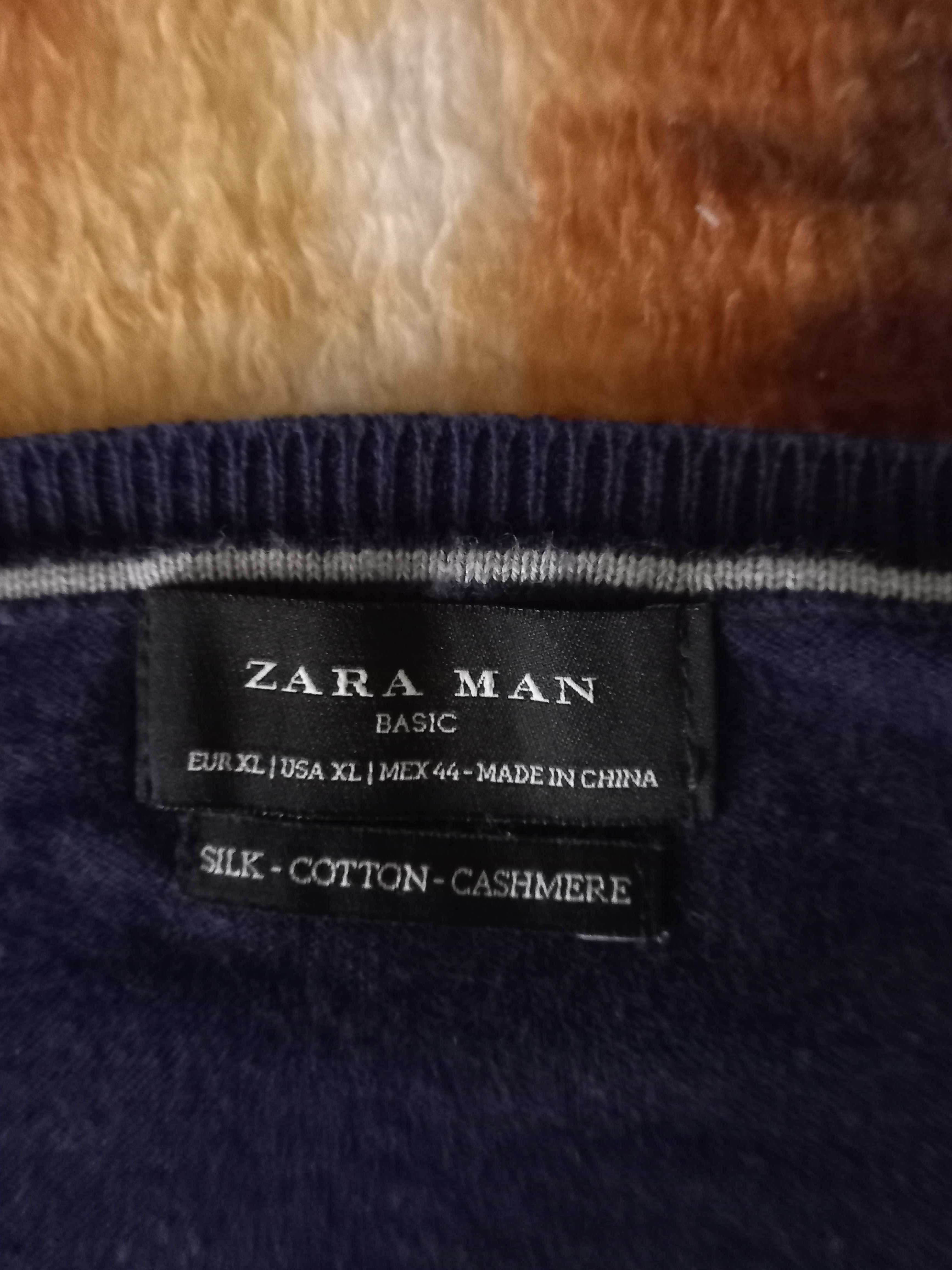 granatowy męski sweter Zara Man 70% bawełna, 25% jedwab, 5% kaszmir
