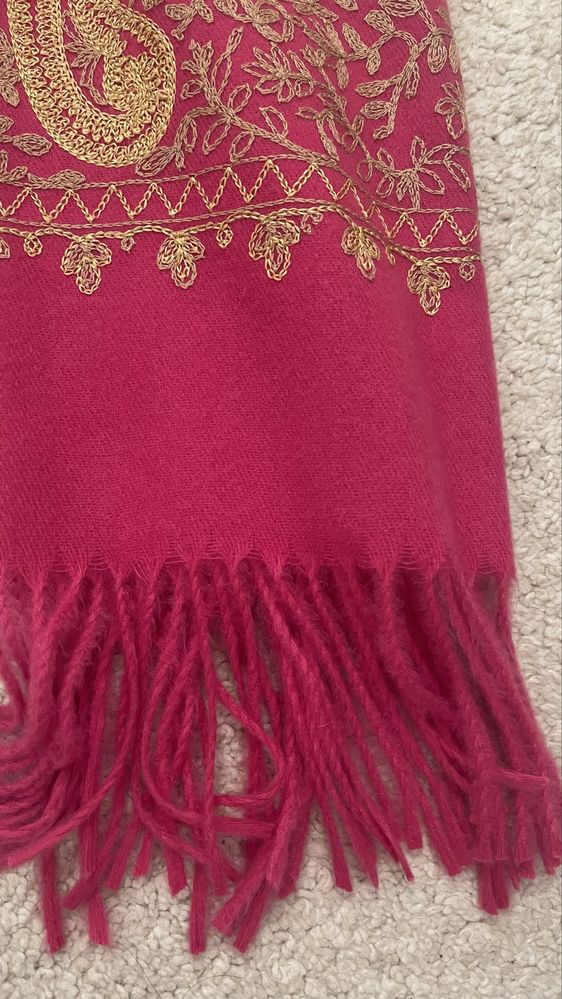 Lenço/ Cachecol caxemira rosa e Dourado