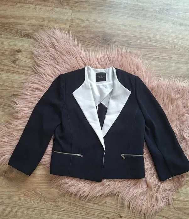 Przepiękna krótka ciemna marynarka żakiet granatowy czarny 36