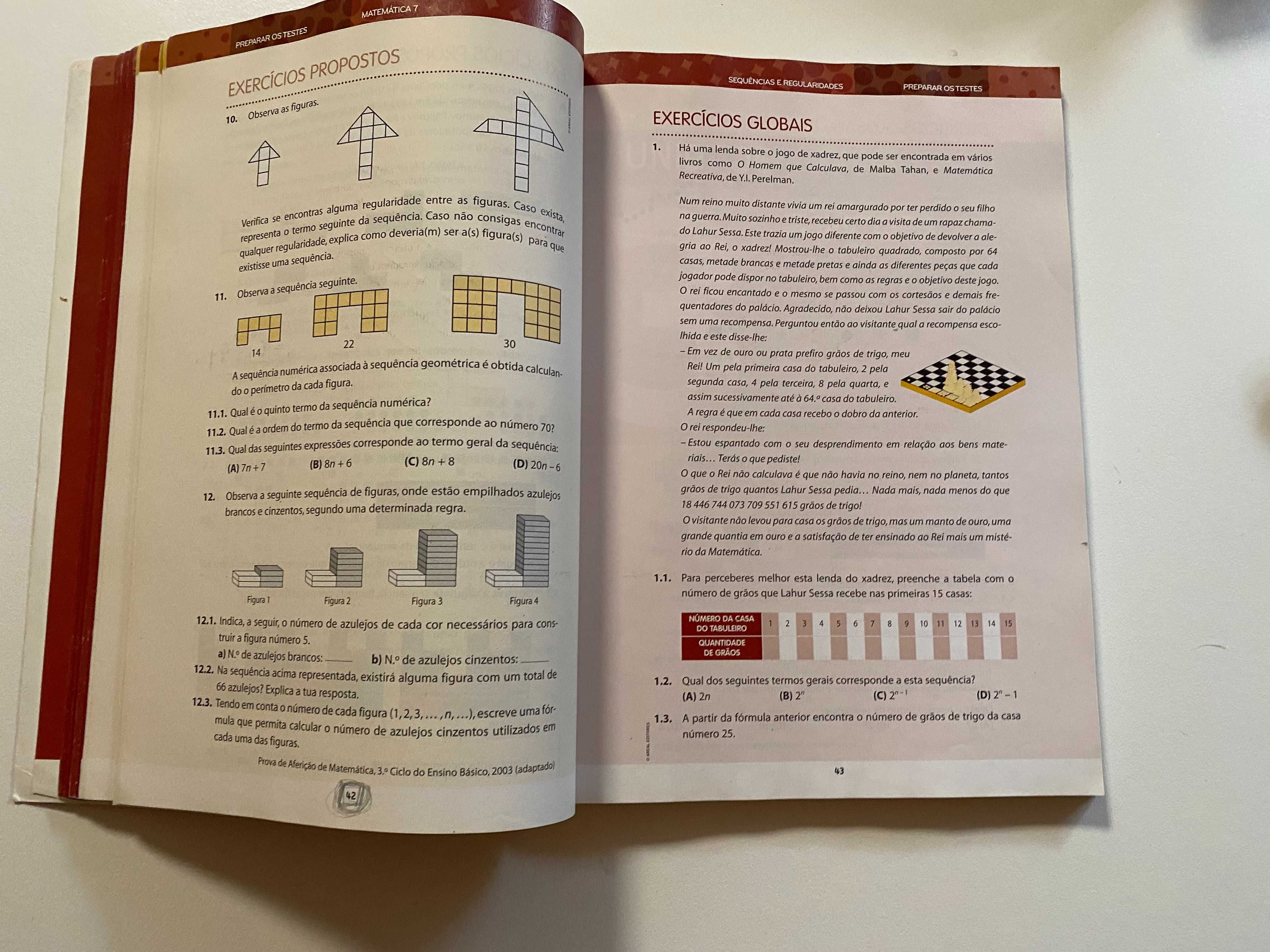 Matemática 7, manual, 7º ano e livro "Preparar os testes"