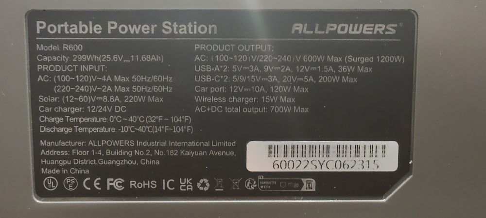 Зарядна станція ALLPOWERS R600 (299 Вт·год)