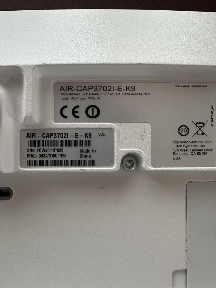 Wi-Fi точка доступа Cisco AIR-CAP3702I-E-K9