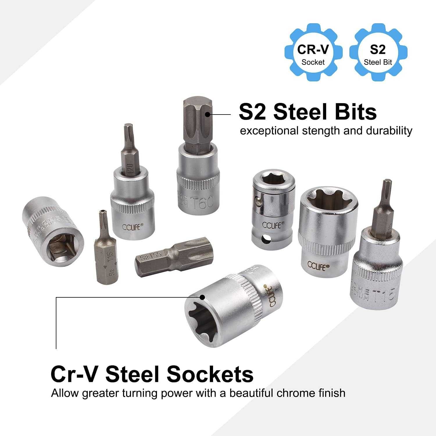 CCLIFE Klucze Torx 34 Elementy nasadki i bity E4-E20 T10-T60