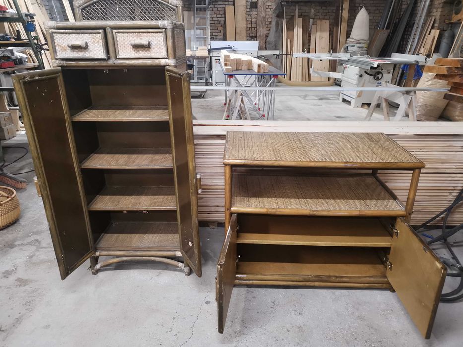 2 rattanowe szafki – boho, retro, do altany / sypialni - tanio!