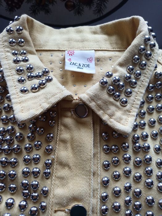 Kurtka ramoneska jeansowa ćwieki frędzle łańcuszki 42