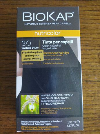 Biokap nutricolor perfekcyjnie pokrywa siwe włosy - ciemny brąz