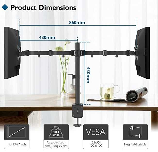 Bontec uchwyt/ramię na dwa monitory