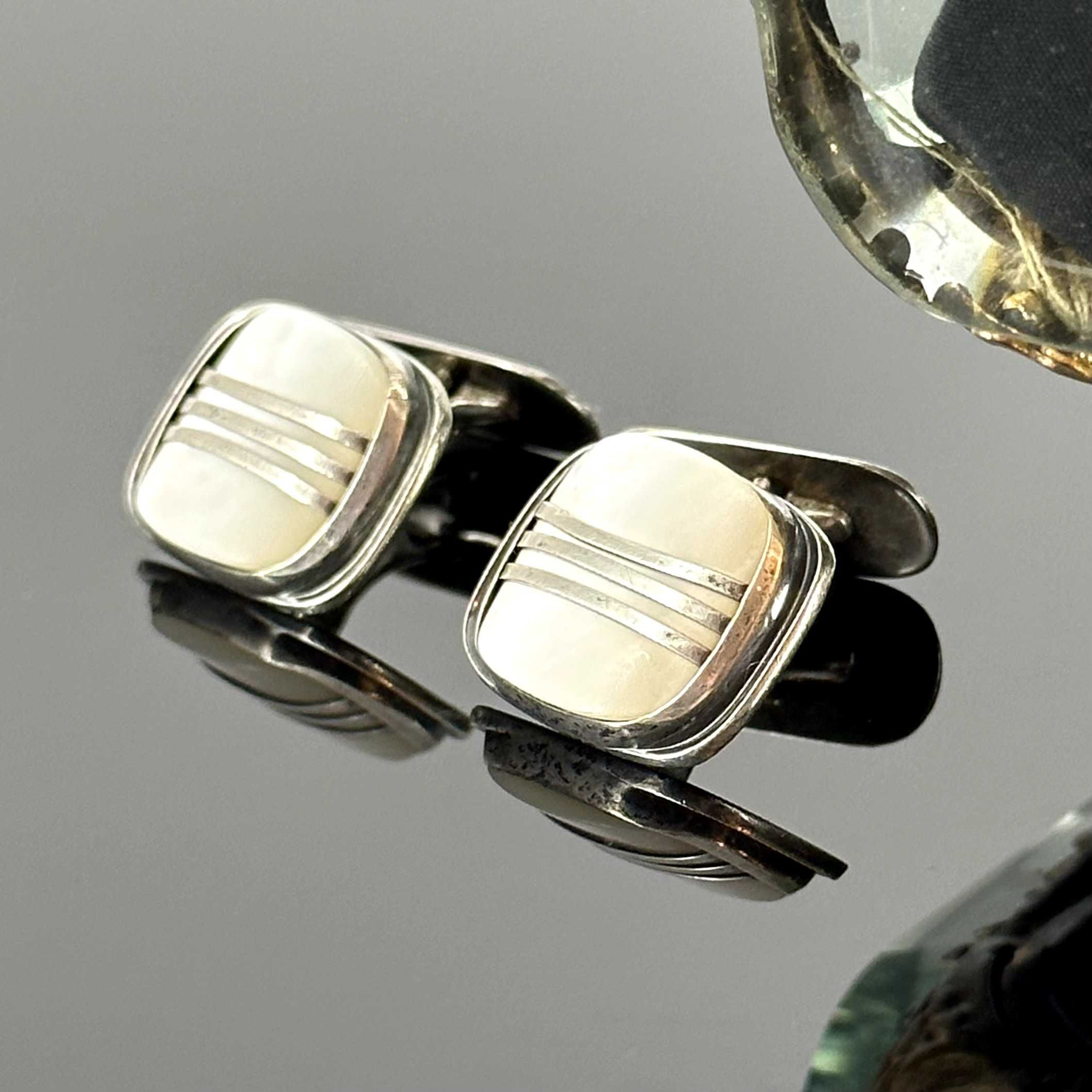 Srebro - Srebrne spinki - oryginał ART DECO z Perłami - próba 835