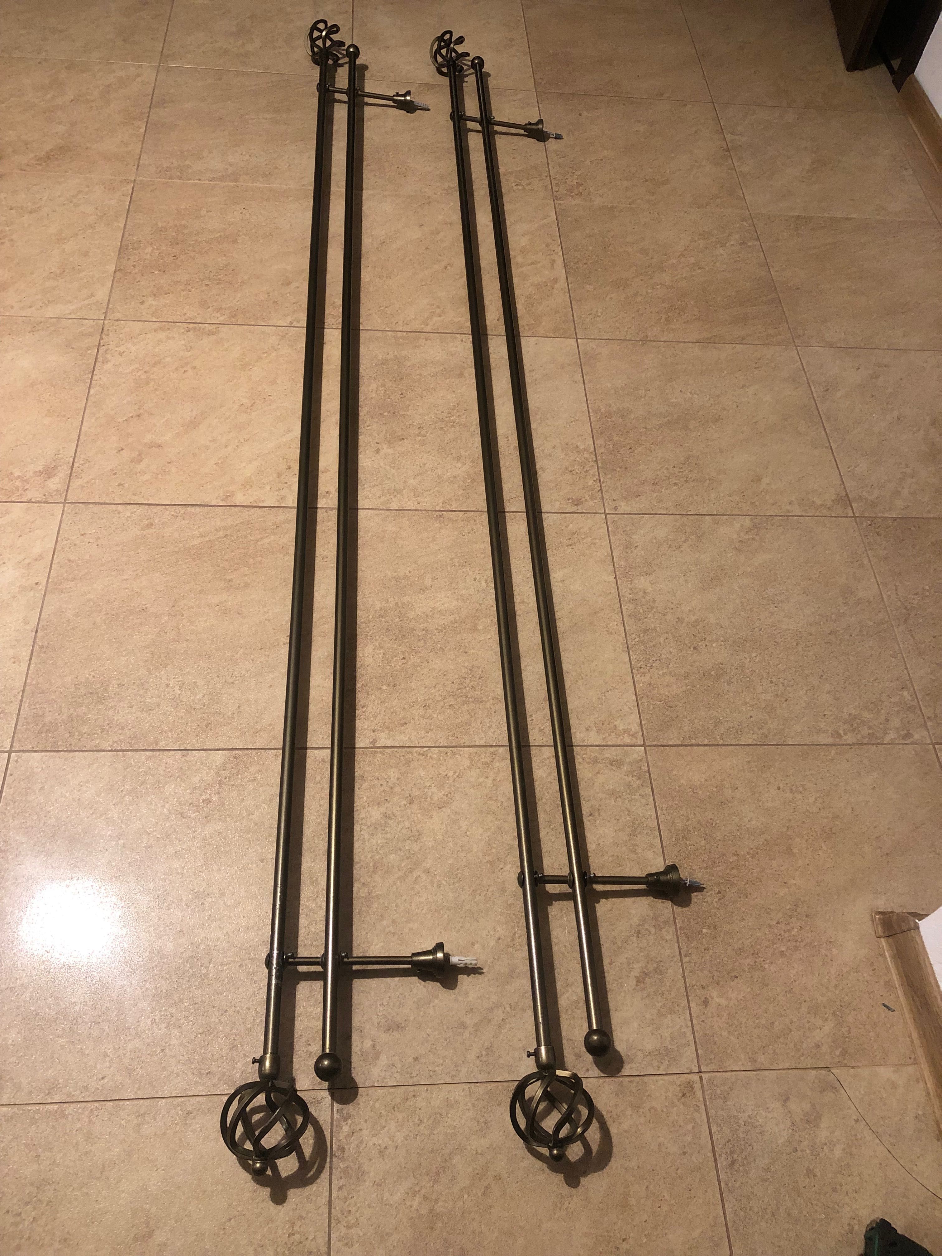 Karnisze ścienne podwójne metalowe 200 cm,  220 cm - drewniany