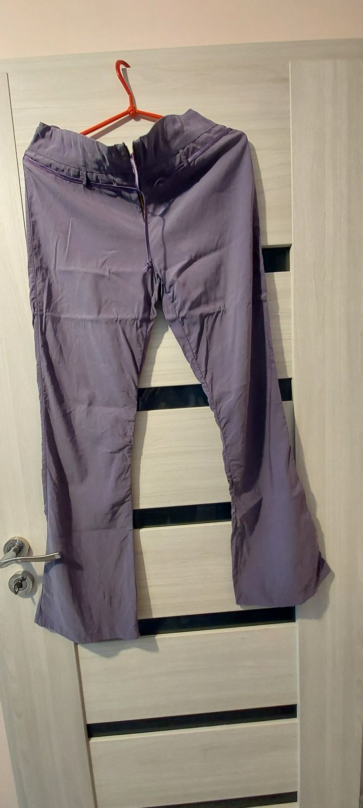Spodnie z materiału dzwony L szerokie nogawki fioletowe